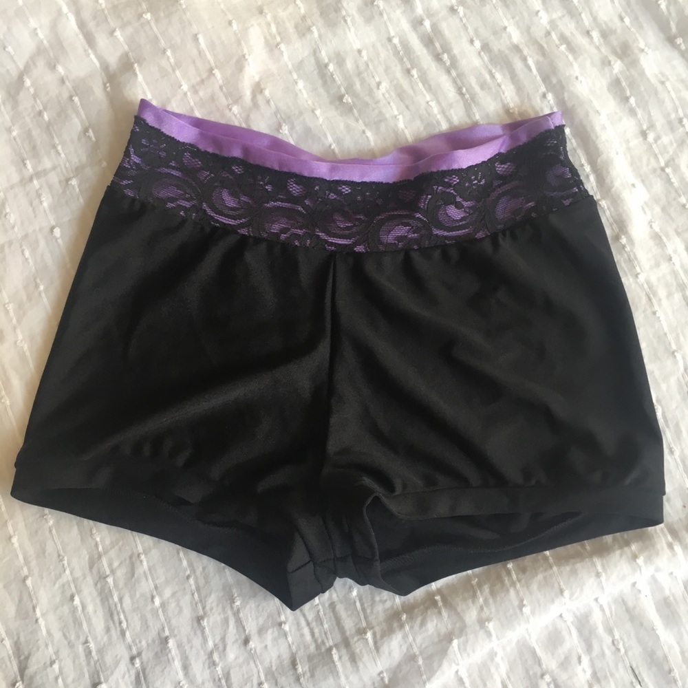 Black Dance Shorts With Purple Lace Waistband